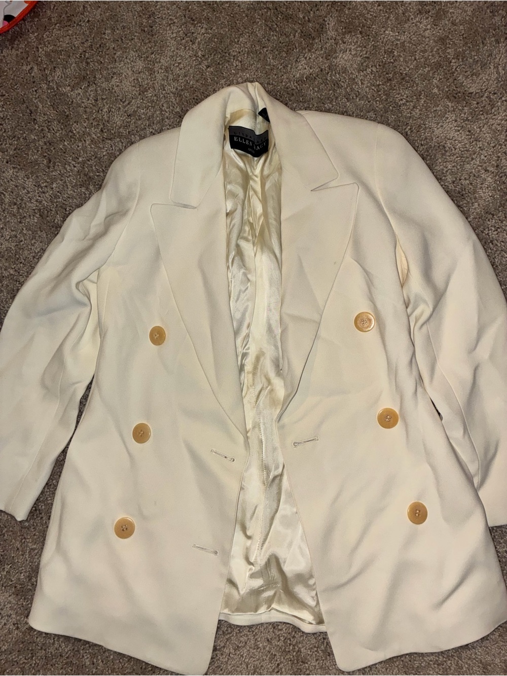 Ellen Tracy Cream Double-Breasted Blazer